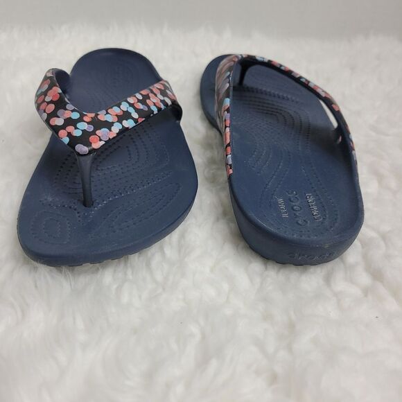 CROCS Kadee II Women's Sandals Size 9 Blue Polka Dot Graphic Thong Flip Flops - Picture 5 of 7
